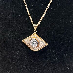 Rarities Gold Vermeil Sterling Silver Sparkling CZ & Rhodium Evil Eye Necklace